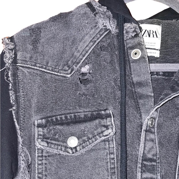Zara Distressed Denim Jacket in Grey/Black - Picture 2 of 5